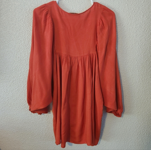 Orange Boho 3/4 Balloon Sleeve Embroidered Peasant Top By Flying Tomato Size M - Picture 3 of 5